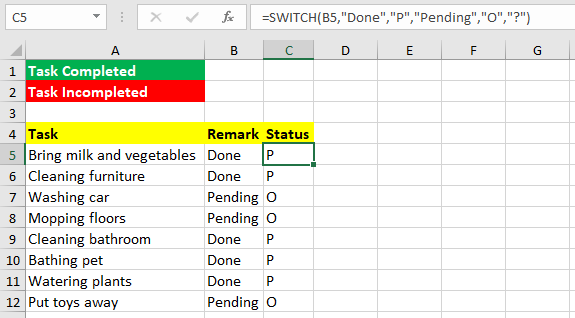 SWITCH formula