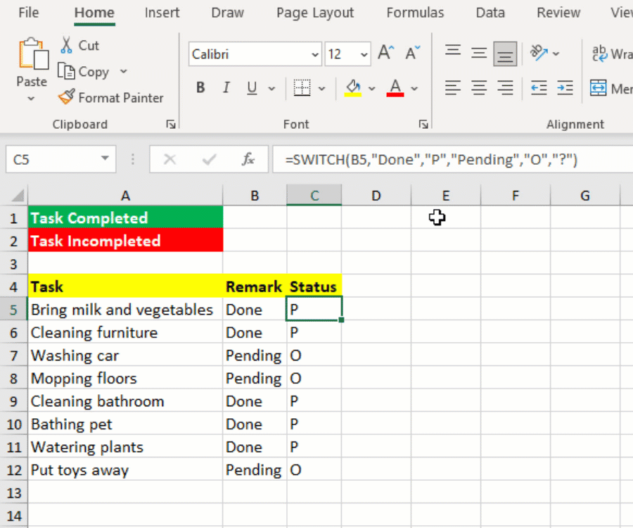 Converting P to checkmark and O to crossmark