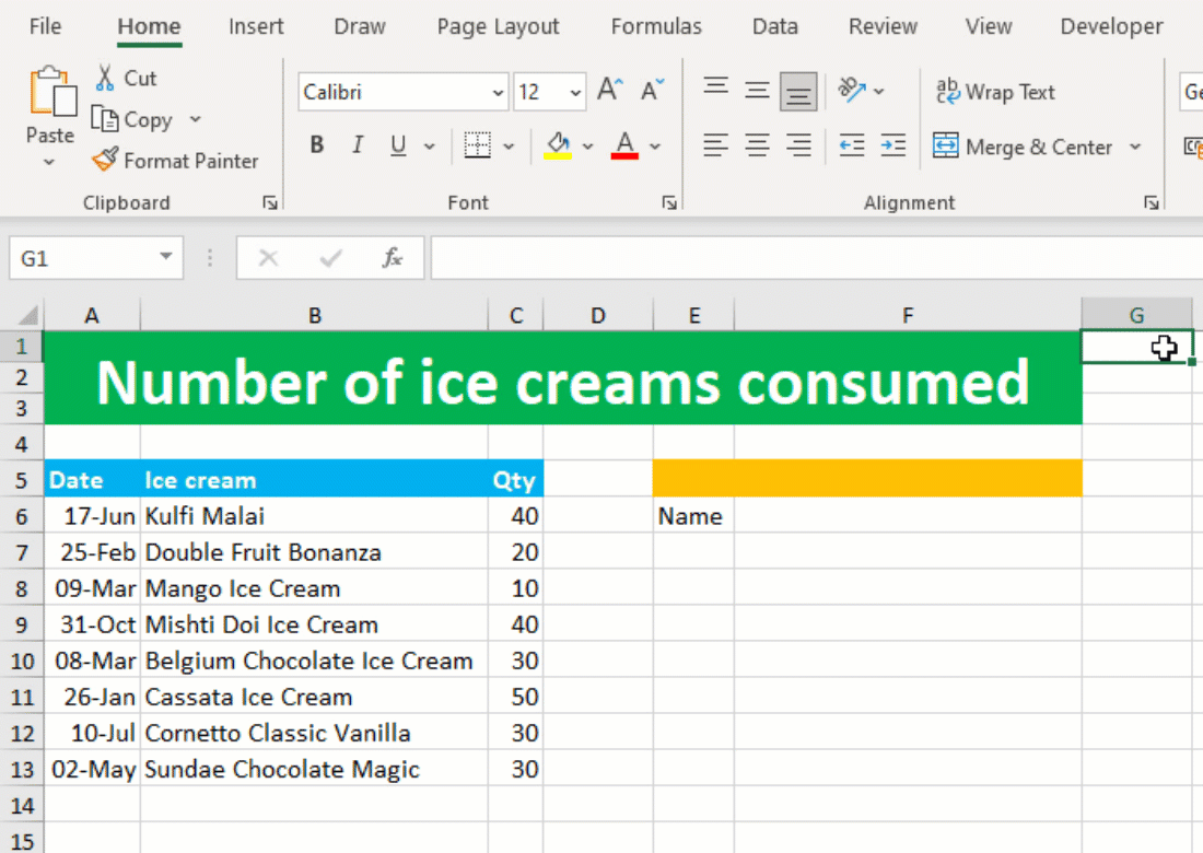 Converting the source data into an Excel table