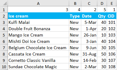 Numbering the columns to sort