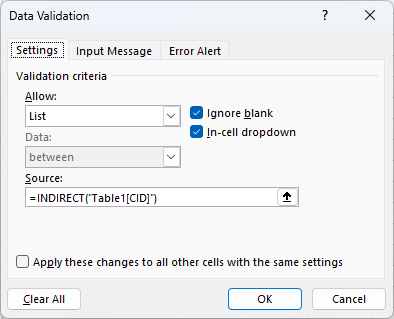 Using data validation to create a dropdown list