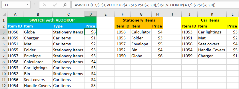 Combining SWITCH with VLOOKUP