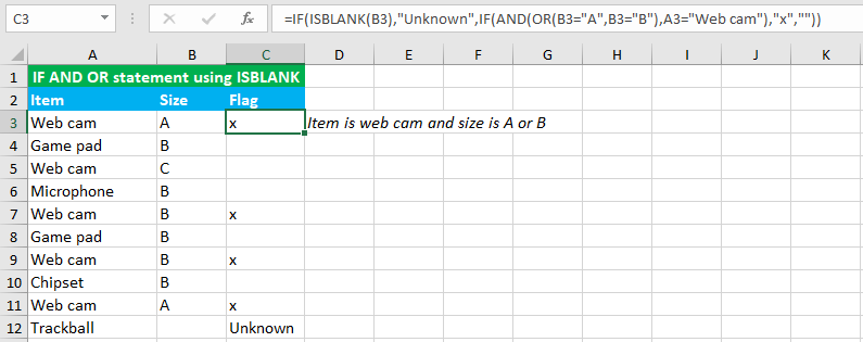 IF AND OR statement using the ISBLANK function
