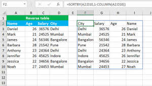 Read more about the article Reverse table using Excel SORTBY function