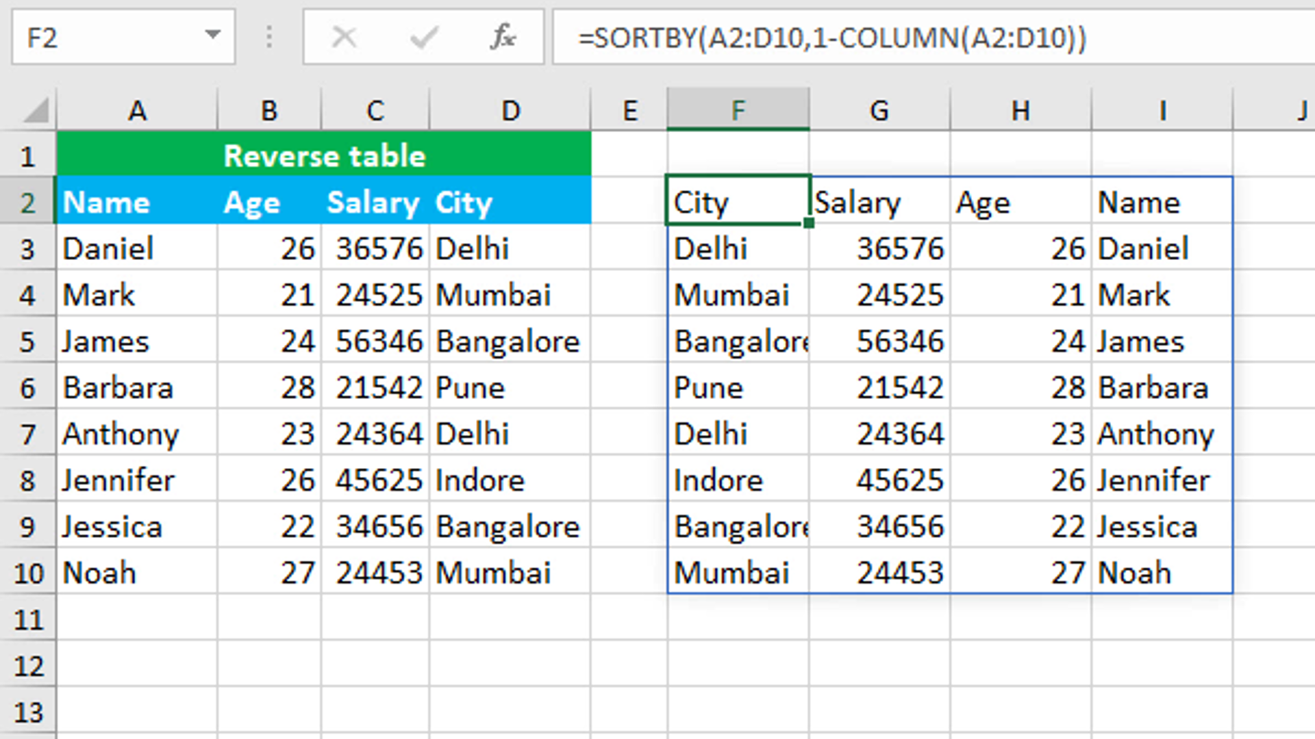 You are currently viewing Reverse table using Excel SORTBY function