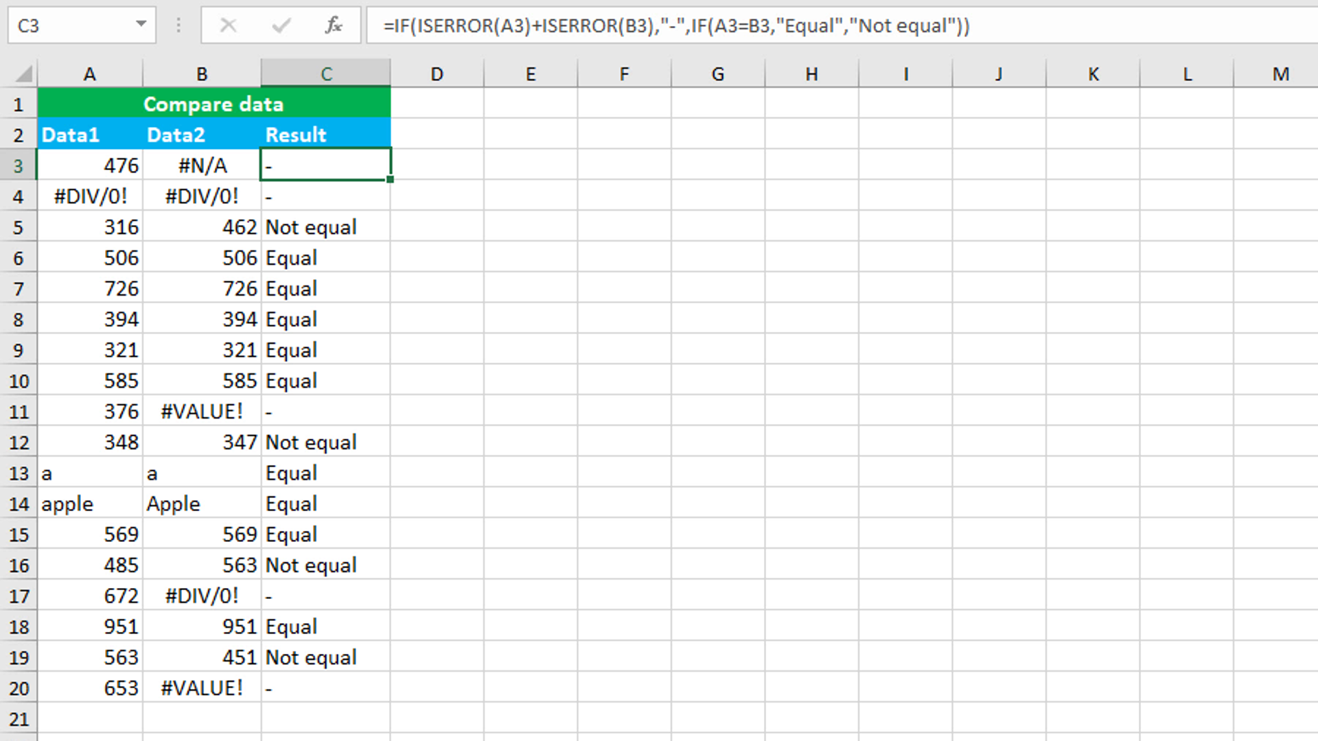 Read more about the article Compare data with errors using Excel ISERROR function