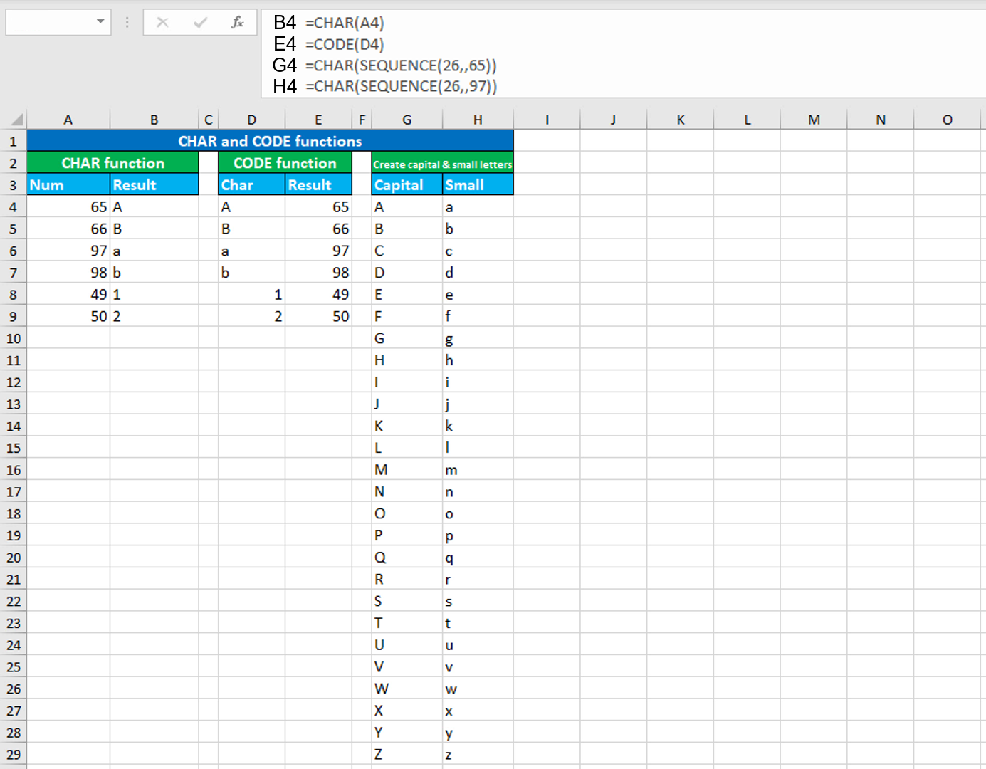 Read more about the article Excel CHAR and CODE functions