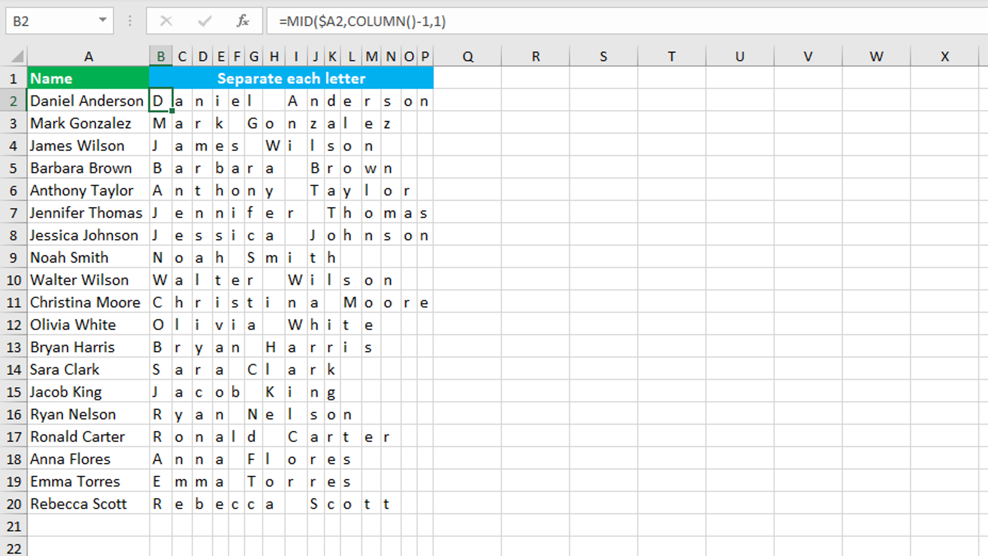 Read more about the article Separate each letter of text using Excel MID function