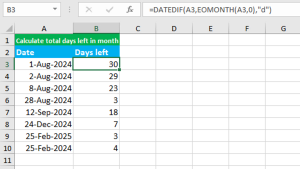 Read more about the article Calculate total days left in month using Excel EOMONTH and DATEDIF