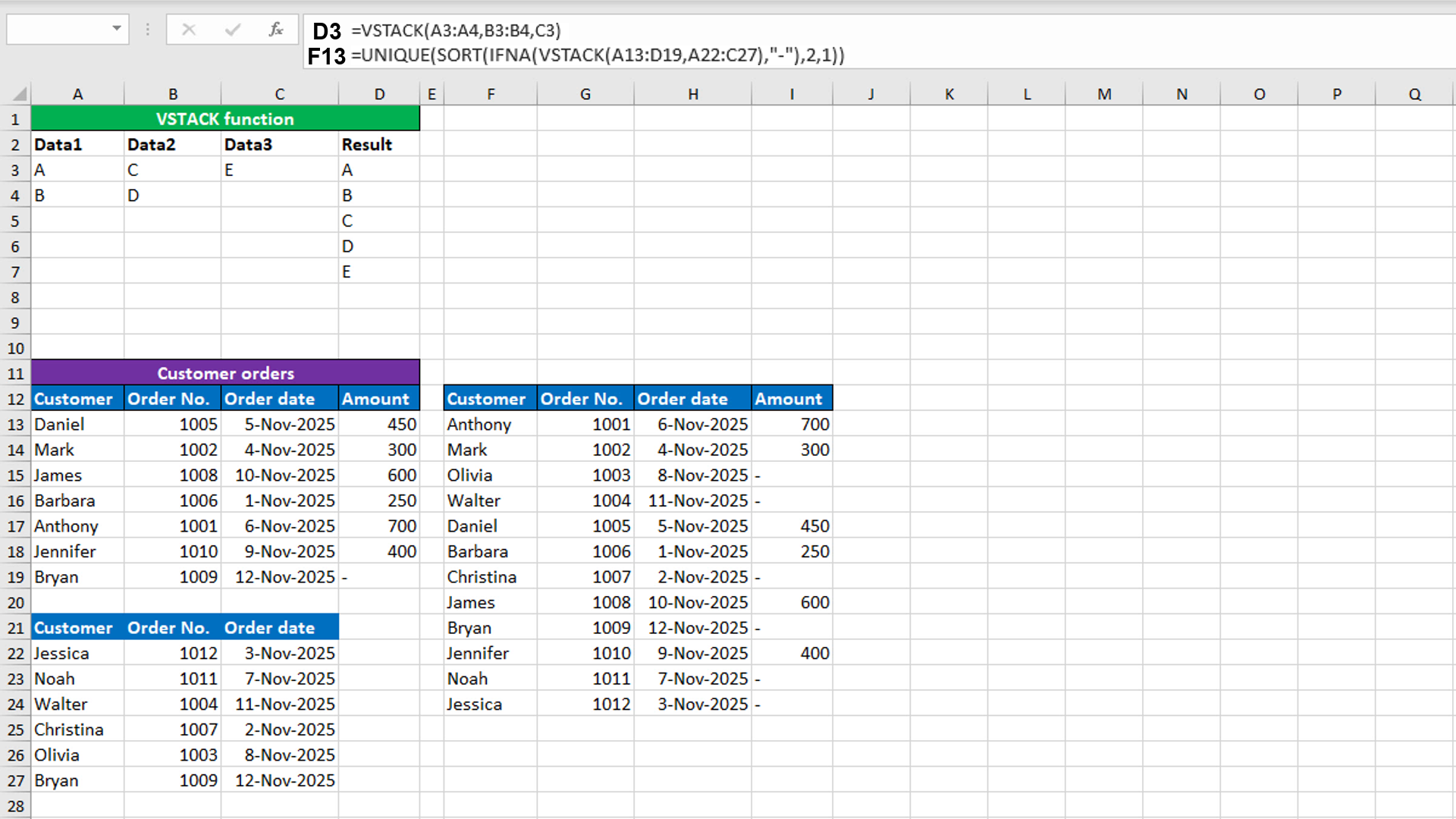 You are currently viewing Combining and sorting unique arrays vertically using Excel VSTACK function