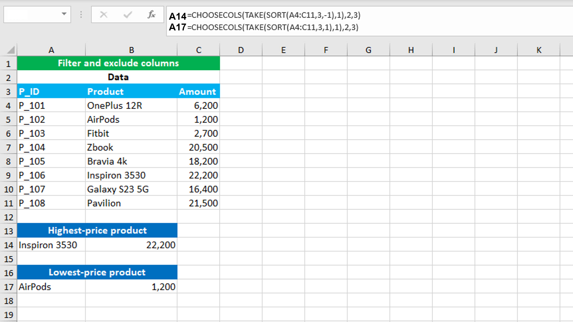 Read more about the article Filter and exclude columns using Excel SORT, TAKE and CHOOSECOLS