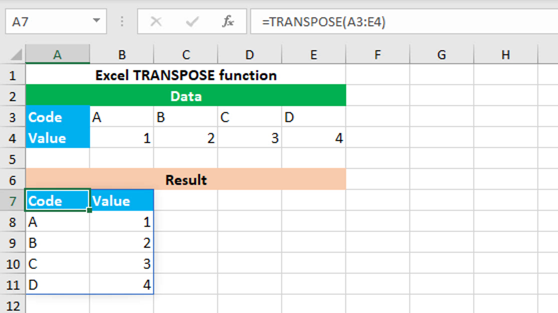 Read more about the article Excel TRANSPOSE function